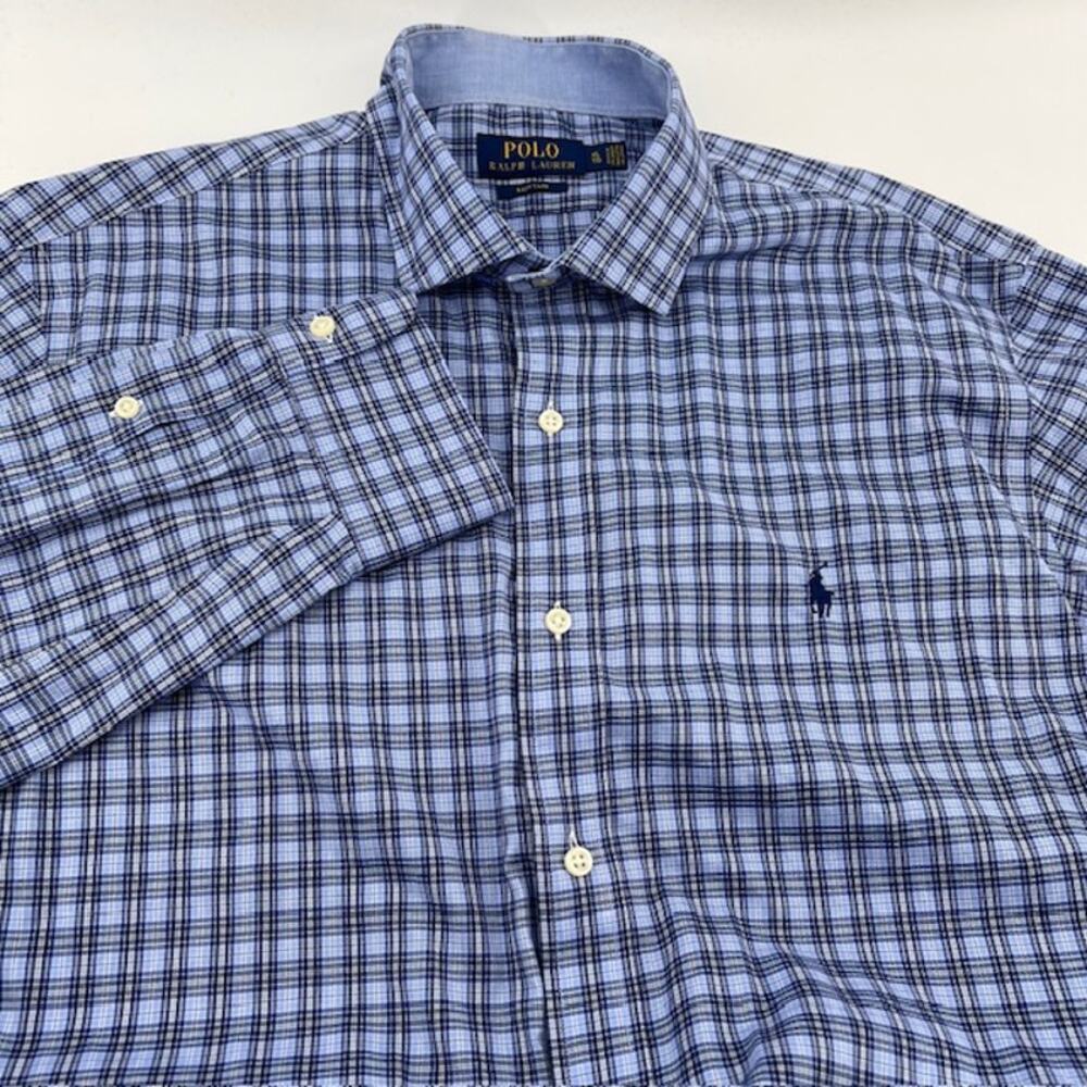 Polo Ralph Lauren Easy Care Button Up Shirt Mens XL Blue Plaid Classic Preppy